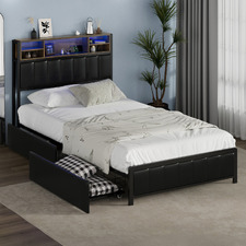 Aly Faux Leather Bed with LED & Drawers