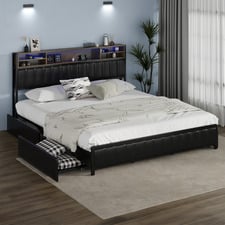 Aly Faux Leather Bed with LED & Drawers