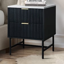 Hammond 2 Drawer Faux Marble Bedside Table