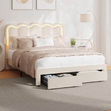 Chloe Velvet Bed Frame with LED & Drawers