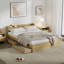 Natural Cassandra Bed with USB Port & Drawers