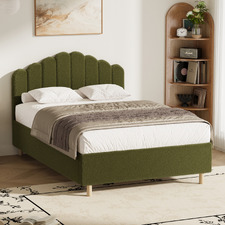 Green Ellora Boucle Queen Bed Frame