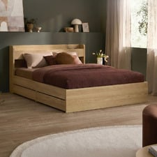 Natural Cassandra Bed with USB Port & Drawers