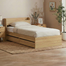Natural Cassandra Bed with USB Port & Drawers