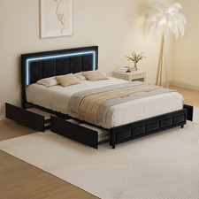 Akela Velvet Bed Frame with LED & Drawers