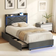 Nova Upholstered Bed with LED & Drawers