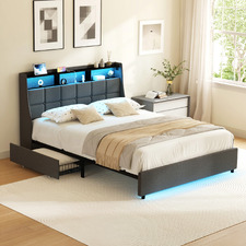 Abrielle Upholstered Bed Frame with LED & Drawers