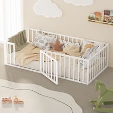 Corine Pine Wood Single Bed Frame with Safety Gate