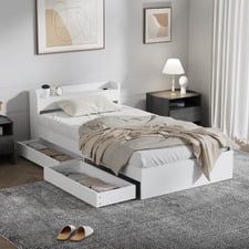 White Cassandra Bed with USB Port & Drawers