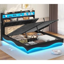 Kiana Faux Leather Gas Lift Storage Bed with LED & Charging Station