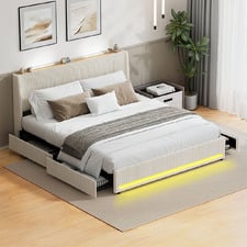 Reno Upholstered Bed Frame with LED & Charging Station