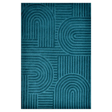 Turquoise Gagham Contemporary Hand-Tufted Wool Rug