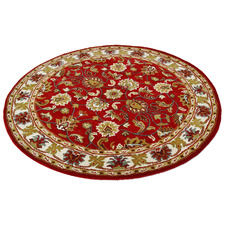 Red & Cream Kashan Round Wool-Blend Rug
