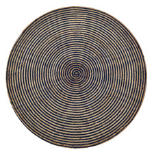 Navy Blue Spiral Braided Jute Round Rug