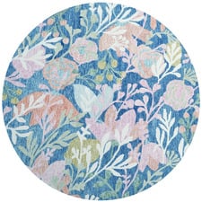 Blue Floral Evara Wool Round Rug