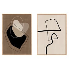 2 Piece Beige Line Framed Paper Print Wall Art Set
