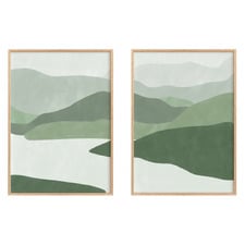 Green Abstract Framed Paper Print Wall Art Diptych