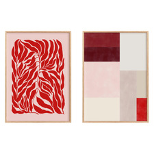 2 Piece Red Abstract Framed Paper Print Wall Art Set