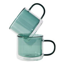 Teal Double Trouble 250ml Glass Mugs (Set of 2)