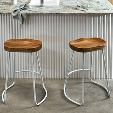Premium Vintage-Style Elm Wood Barstools with White Legs (Set of 2)