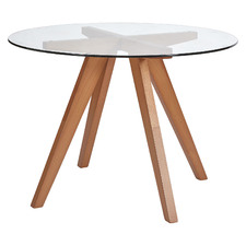 Hjordis Scandi Beech Wood & Glass-Top Dining Table