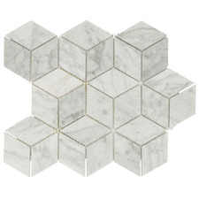 3D Rhomboid Bianco Carrara Marble Mosaic Tile