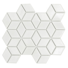 White 3D Rhomboid Gloss Porcelain Mosaic Tiles