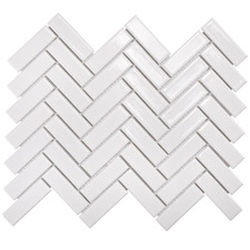 White Herringbone Gloss Porcelain Mosaic Tile