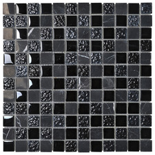 Black & Grey Grid Glass & Marble Mosaic Tile