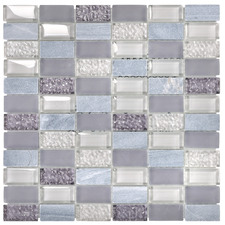Silver & Grey Grid Glass & Stone Mosaic Tile