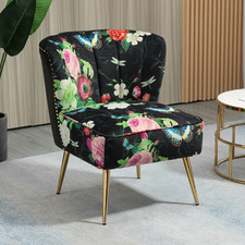 Pink Rose & Butterfly on Black Velvet Accent Chair