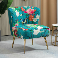 Red Flower & Butterfly on Blue Accent Chair