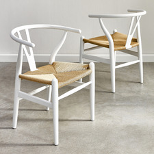 White & Natural Hans Wegner Replica Wishbone Chairs (Set of 2)