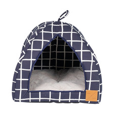 Navy Check Cotton Cat Igloo with Removable Cushion