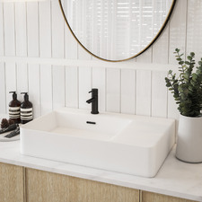 Vento 600mm Rectangle Ceramic Right Drainer Wall-Hung Basin