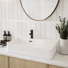 Vento 600mm Rectangular Ceramic Right Drainer Above Counter Basin