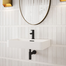 Vento Rectangular Wall Hung Ceramic Basin with Mixer Hole