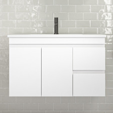 Bianca 900mm Gloss White Wall Hung Vanity with Ceramic Countertop