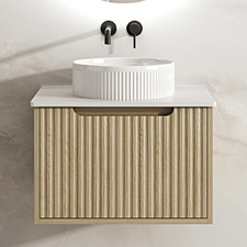 Colette 600mm Natural Oak Wall Hung Vanity with Stone Countertop