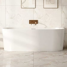 Montana Gloss White Oval Acrylic Back to Wall Bath with Overflow
