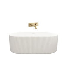 Salem Oval Acrylic Freestanding Bath with Brushed Gold Wall Mixer Set