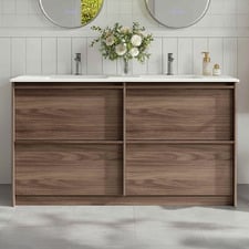 Malie 1500mm Notaio Walnut Freestanding Double Vanity with Ceramic Countertop