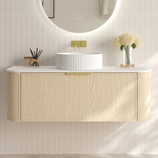 Ulualoha 1200mm Natural Oak Wall Hung Single Vanity with Stone Countertop