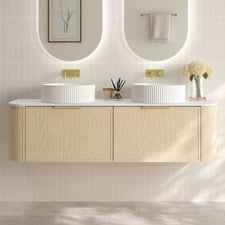 Ulualoha 1500mm Natural Oak Wall Hung Double Vanity with Stone Countertop