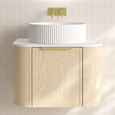 Ulualoha 600mm Natural Oak Wall Hung Single Vanity with Stone Countertop