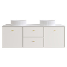 Wailani 1500mm Matte White Wall Hung Double Vanity with Stone Countertop