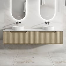 Lilinoe 1800mm Natural Oak Wall Hung Double Vanity with Stone Countertop
