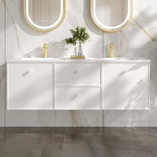 Palila 1500mm Matte White Wall Hung Double Vanity with Ceramic Countertop