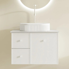 Palila 750mm Matte White Wall Hung Single Vanity with Stone Countertop