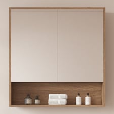 Horizon 750mm Light Oak Mirrored Shaving Cabinet with Open Shelf